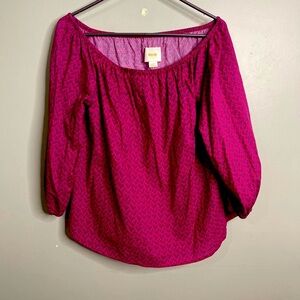 Anthropologie Maeve Peasant Top Maiden Off the Shoulder L Red Raspberry Floral